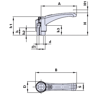 Adjustable clamping lever with threaded bush in nickel-plated brass