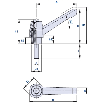 Adjustable clamping lever with threaded pin