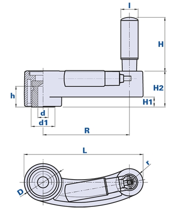 Crank handle with revolving and flick folding handgrip