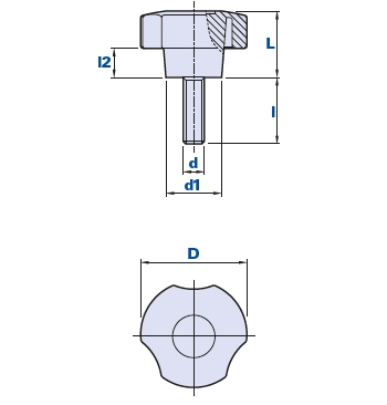 3-lobe knob with stainless steel threaded pin