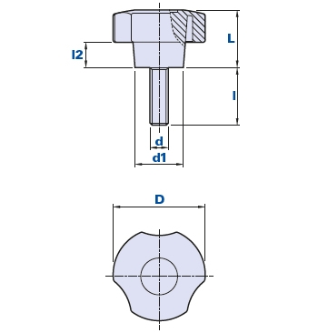 3-lobe knob with threaded pin