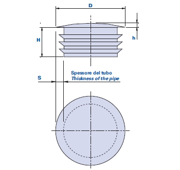 Crowned cap for round-section pipes