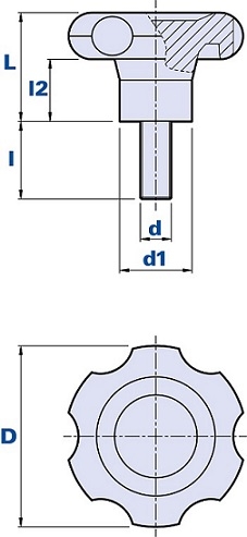 6-lobe knob with threaded pin