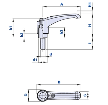 Adjustable clamping lever with threaded pin