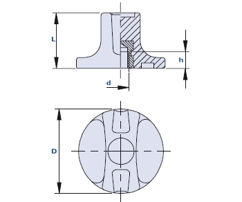 Wing nut with blind threaded bush, without hub