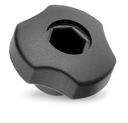 3-lobe knob with hexagonal seat for screws and nuts with cap
