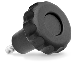 Fluted grip knob with high hub and threaded pin